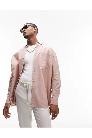 Topman Long sleeve super oversized fit pocket detail shirt in pink