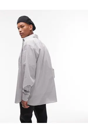 Topman Long sleeve super oversized fit grid check shirt in