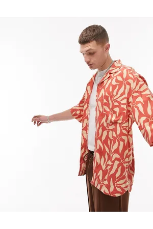 Topman Short sleeve relaxed fit leaf printed revere shirt in multi
