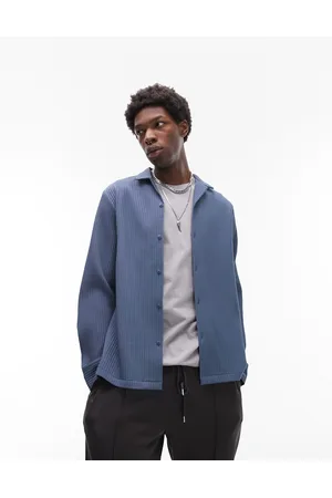 Topman Long sleeve regular fit revere plisse shirt in light