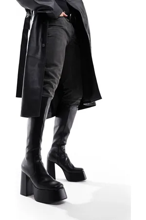 ASOS Knee high platform heeled boots in faux leather