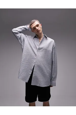 Topman Long sleeve super oversized fit textured stripe shirt in
