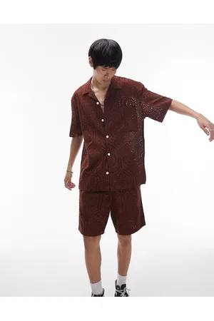 Topman Short sleeve relaxed fit revere broderie shirt in