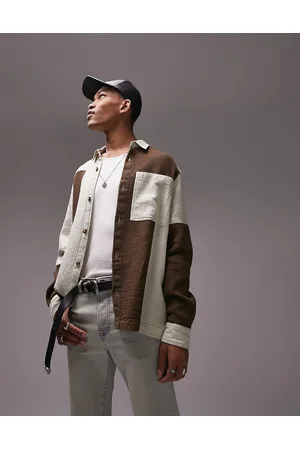 Topman Long sleeve relaxed fit cut and sew waffle shirt in stone