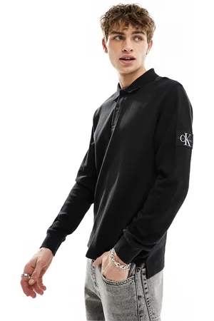 Calvin Klein Waffle long sleeve badge logo polo shirt in