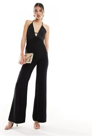 MANGO Wide leg v-neck detail jumpsuit in