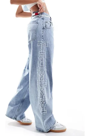 Tommy Hilfiger Daisy low rise side logo baggy jean in mid wash