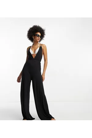 ASOS ASOS DESIGN Tall wide leg double strap beach jumpsuit in