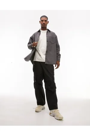 Topman Long sleeve oversized fit denim shirt in washed