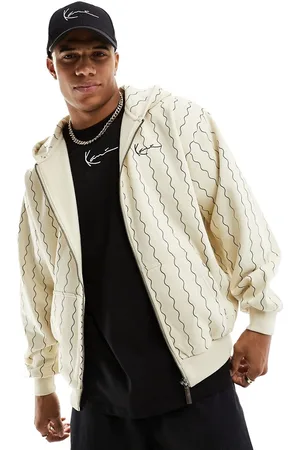 Karl Kani Signature zip through hoodie in off white with wavy vertical stripes