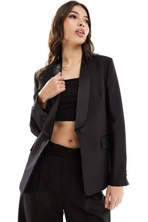 MANGO Tuxe satin detail blazer in