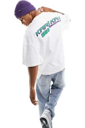 Karl Kani Signature oversized t-shirt in with reflective motosport back print
