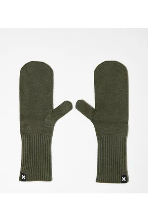 COLLUSION Unisex knitted mittens in khaki