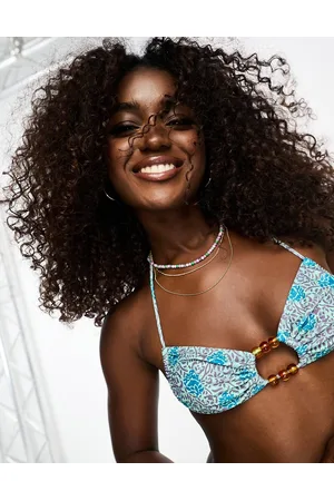 Motel Ravola bikini top in boho batik floral print with bead detail