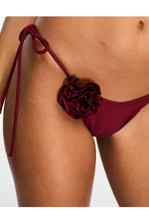 Candypants Tieside bikini bottom with corsage detail in burgundy