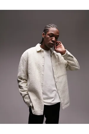 Topman Long sleeve relaxed fit jumbo cord shirt in stone