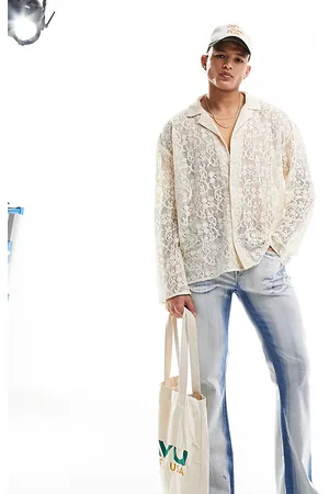 Reclaimed Long sleeve lace shirt in cream