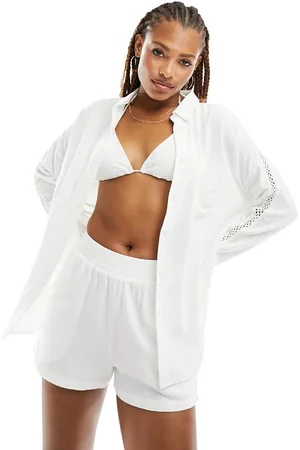 4th & Reckless Lea crochet detail linen look shirt co-ord in