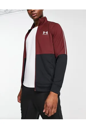 Under Armour Training pique track jacket in black and burgundy colourblock