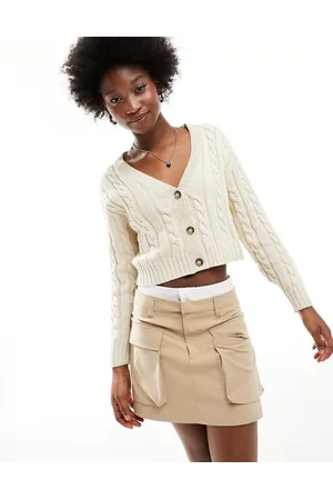 Monki Cable knit cardigan in cream