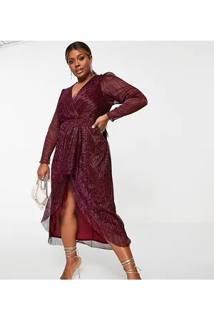 EVER NEW Drape front metallic midi dress in plum