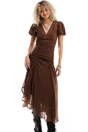 Reclaimed Ruched maxi slip dress in brown