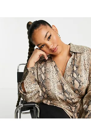 MANGO Curve long-sleeved wrap shirt in animal print