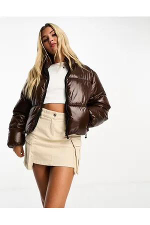Pimkie High neck puffer coat in chocolate