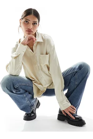 Pimkie Satin pocket detail shirt in champagne