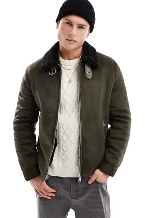 River Island Shearling aviator jacket in dark