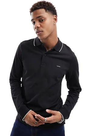 Calvin Klein Stretch pique tipping long sleeve polo shirt in