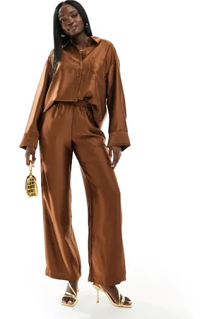 Y.A.S Satin pinstripe wide leg trouser co-ord in