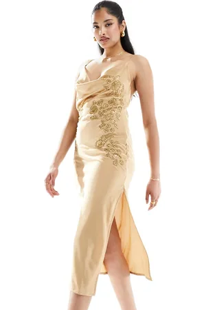 Starlet Embellished satin maxi dress with lace up back in