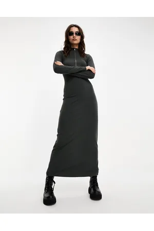 COLLUSION Long sleeve zip mock neck maxi dress in