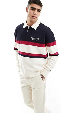 Tommy Hilfiger Monotype colourblock rugby shirt in cream