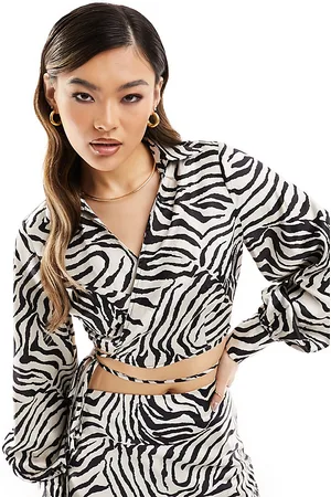 In The Style Exclusive satin tie waist shirt co-ord in zebra