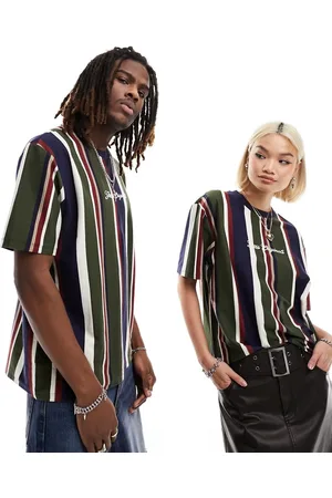 Guess Unisex vertical stripe tee in & green