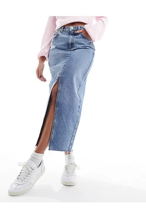 New Look Ripped denim midaxi skirt in