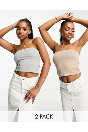 New Look 2 pack boob tube in grey and beige