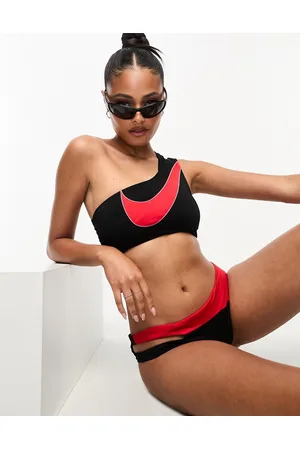 Nike Icon Sneakerkini asymmetrical bikini top in and red