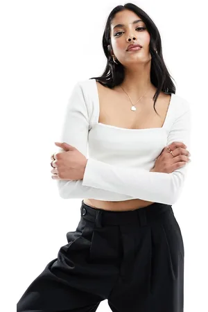 New Look Square neck long sleeve top in cream