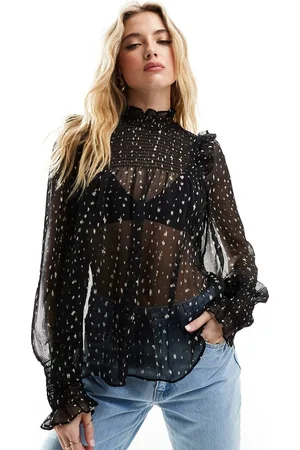 MANGO High neck spot blouse in