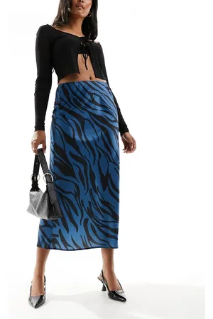 ASOS Satin bias midi skirt in blue zebra print