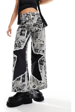 Basic Pleasure Mode X Subculture rave scene print wide leg jeans in