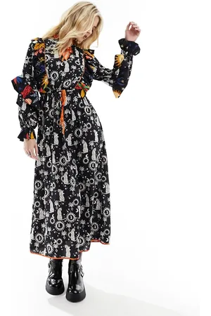 Never Fully Dressed Ruffle sleeve beaded midaxi dress in black leopard