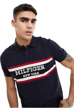 Tommy Hilfiger Monotype colourblock regular polo shirt in navy
