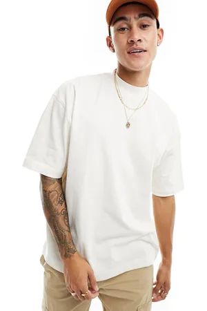 ASOS Heavyweight oversized fit t-shirt with turtle neck in ecru