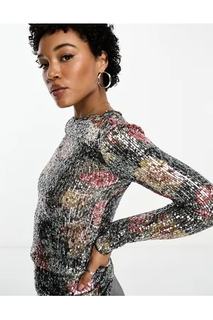 Free People Long sleeve floral sequin top in