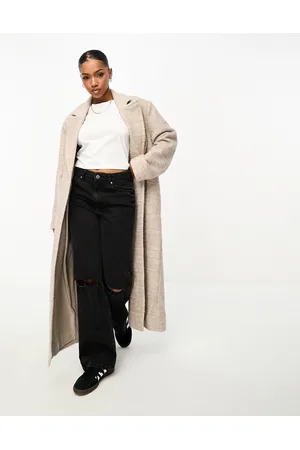 Monki Longline textured coat in beige