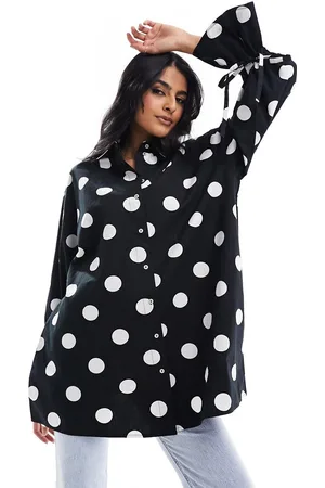 Y.A.S Oversize polka dot shirt with cuff ties in mono